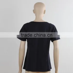 F5S10380 Ladies Black Short Sleeve Fashion Plain T- Shirt thumbnail-3
