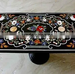 Black Marble Inlay Dining Table Top, Inlay Marble Table Tops thumbnail-1