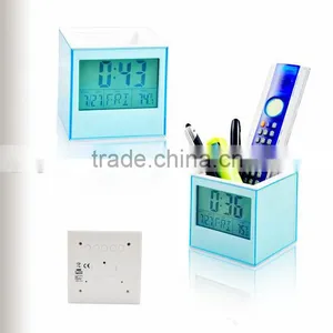 Plastic Table Pen Holder With Alarm Clock thumbnail-1