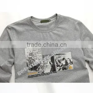 Custom Printed Round-collar Men's Malange Grey Long Sleeve T-shirts thumbnail-4