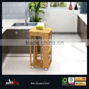Natural Finish E1 MDF Kitchen Island Cart With Stool thumbnail-1