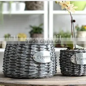 HOT 100%Handmade Natural Willow Flower Baskets Wicker Flower Plant Basket thumbnail-3