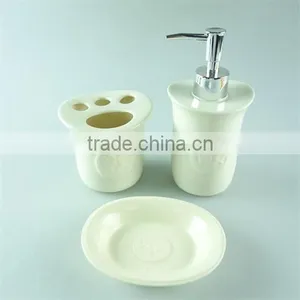 Ivory Ceramic Bathroom Set China, Bathroom Set 3 of Lotion Dispenser, Soap Dish, Tumbler thumbnail-1