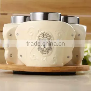 Ceramic Canister Set With Turntable Bamboo Rack,ceramic Food Storage Jar,ceramic Kitchen Sugar Coffee Tea Jar thumbnail-2
