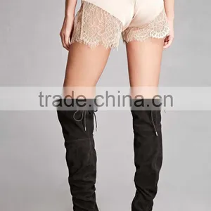 Sexy Ladies Shorts Eyelash Lace Scalloped Hem Satin 100% Polyester Shorts Extender thumbnail-4