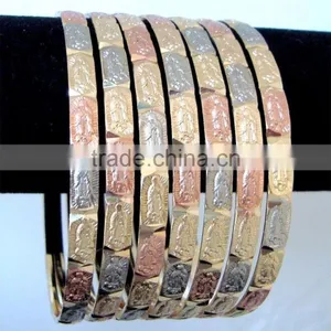 7 Bangle Set VIRGIN MARY Design Semanario 3 Tone Gold Plated BRACELET BANGLES thumbnail-1