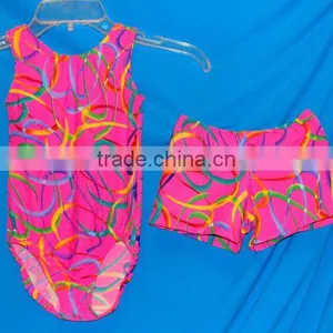 Gymnastics Leotard Babies,Toddlers, Girls in Pink Confetti With Matching Shorts thumbnail-1