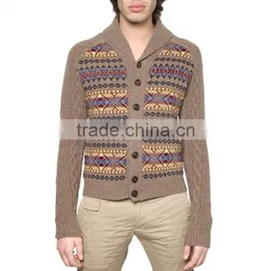Latest Jacquard Cable Pattern Heavy Knit Cardigan Man Sweater Design thumbnail-1