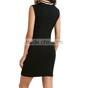 Black Viscos Slim Fit Crew Neck Sleeveless Knitted Dress With Stripes thumbnail-3