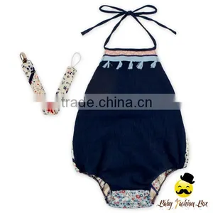 Harem Style Kids Halter Blank Bodysuit Infant Newborn Baby Girl Vintage Romper Matching Pacifier Clips Set thumbnail-1
