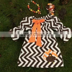 Baby Girls Thanksgiving Dress Chevron Turkey Dress Baby Girls Boutique Dress Smocking Children Dress Yiwu Mommyhome Garment thumbnail-1