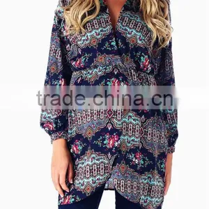 NAVY BLUE PRINTED MATERNITY/NURSING TUNIC thumbnail-1