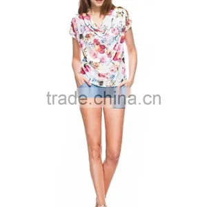 Women's Printed Cool Cotton Cowls T Shirt Factory thumbnail-3