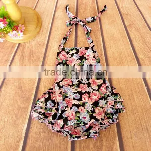 Printing Flower Strap Jumpsuit Infant Ruffles Rompers thumbnail-1