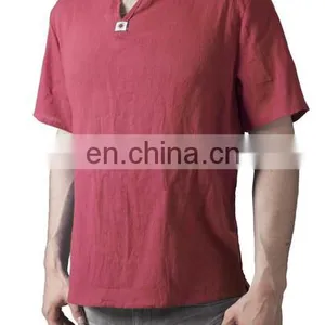Men's V-Neck T-Shirt 100% Cotton Thai Hippie Shirt Beach Yoga Top thumbnail-2
