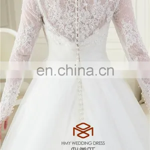 OEM Supply Muslim Long Sleeve Real Pictures Wedding Gown HMY-RP001 New Arrivals White Lace Appliques A Line 2015 Wedding Dress thumbnail-6