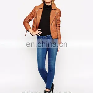 Lapel Collar Custom Bomber Jackets Lady Leather Jackets thumbnail-5