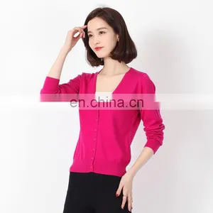 Spring Autumn High Quality Fashion V-neck Custom Latest Design Autumn Long Sleeve Rayon V Neck Cardigan Sweater Design for Women thumbnail-4