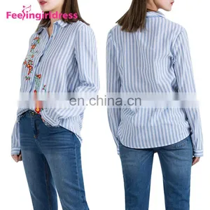 2017 Fashion Autumn Latest Shirt Designs Embroidery Flower Long Sleeve Casual Women T Shirt thumbnail-1