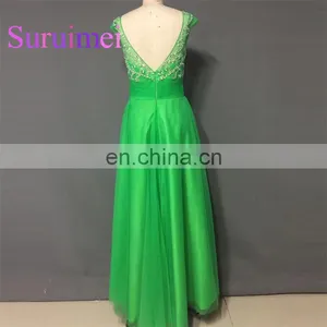Green Scoop Neck Prom Dresses 2017 With Beaded Evening Gowns Free Shipping thumbnail-2