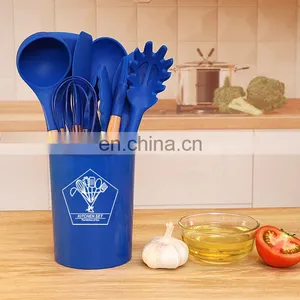 Kitchen Utensils Set 12 Pcs Silicone Non-stick Cooking Utensils Set Beech Handle Kitchenware Set thumbnail-1