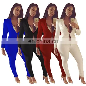 Hot Selling Long Sleeves Two Piece Office Lady Sexy Blazer Business Suit Sets thumbnail-2