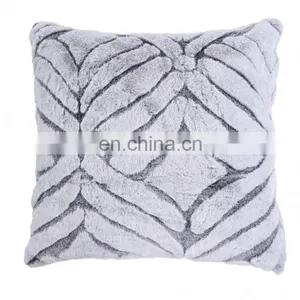 Decorative Luxury Warm Sofa 100% Polyester Cutting Rabbit Faux Fur Square Shape Gray Cushion Custom Cushions thumbnail-1