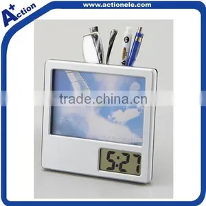Photo Frame Digital Table Alarm Clock With Penholder for Christmas Gifts thumbnail-1