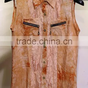 Tie-dye Rayon Sleeveless Blouse for Ladies thumbnail-1