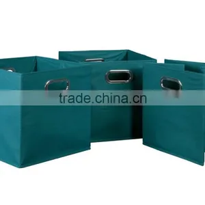 Non-woven Foldable Fabric Storage Bins Box Set of 3 With 2 Metal Handles thumbnail-3