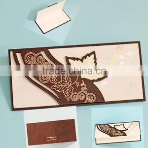 Newest 2016 Blank Inserts Printable Rectangle Leaf Wooden Designed Wedding Cards thumbnail-1