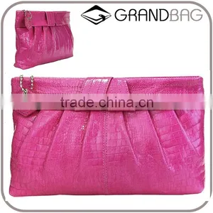 Luxury Good Quality Leather Clutch Exquisite Embossed Crocodile Large Evening Clutch Vintage Bright Soft Handbag thumbnail-1