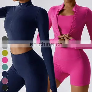 Custom Running Activewear Quick Dry Top Slim Fit Coat Sports Wear Full Zip Thumb Hole Long Sleeve Jackets Women Yoga Jacket thumbnail-1