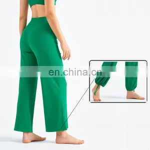 Anti-UV Sunscreen Loose Wide Legs Yoga Pants Solid Ribbed Drawstring Trouser Legs Sports Running Trousers Casual Women Gym Wear thumbnail-1