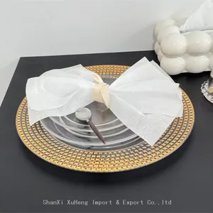 Wholesale Reusable 13 Inch Clear Acrylic Gold Beaded Charger Plates For Wedding Dinner thumbnail-3