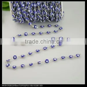 LFD-0022C ~ Wholesale 6MM Rosary Style Chains in Deep Blue Color - Evil Beaded Wire Wrapped Beaded Chain Jewelry Making thumbnail-2