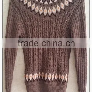 100% Wool Knitting Wear Long Sleeve Turtleneck Vintage Stretch Braid Women Sweater thumbnail-1