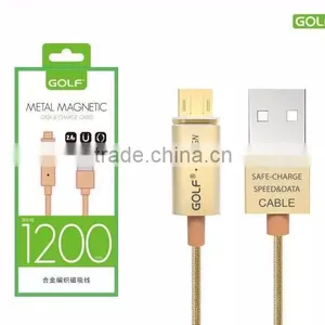 GOLF 1.2M Metal Maghetic Micro Data and Charge Cable LED Light 2.4A Weave Cable for Android Mobile Phone thumbnail-6