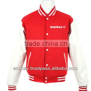 Red and White Varsity Jacket Wool and Leather thumbnail-1