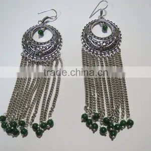 Victorian Style Aventurine Gemstone Earrings Oxodised Finish thumbnail-2