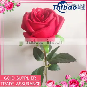 China Supplier Room Decoration Red Long Stem PU Hand Made Rose Flower thumbnail-1