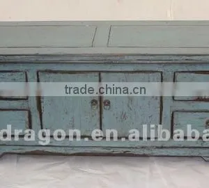 Chinese Antique Furniture Blue/ Red Color Wood TV Cabinet thumbnail-1