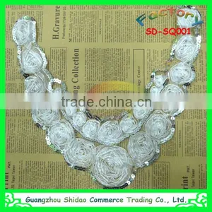 Custom New Arrival White Cheap and Chantilly Sequin African Lace Collar for Garment thumbnail-2