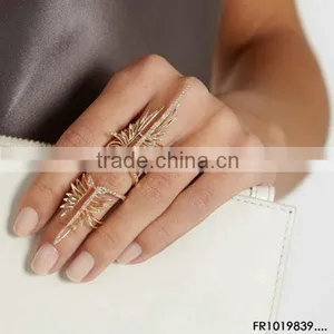 Diamond Mosaic Hinge Knuckle Ring Gold Filigree Wing Ring thumbnail-1