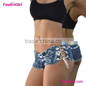 Women Sexy Nightclub Frayed Pierced Jean Shorts thumbnail-1