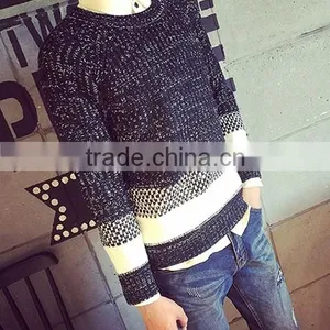 2015 Autumn Winters Splicing Stripe Round Collar Sweater for Color Combination Sweater thumbnail-3