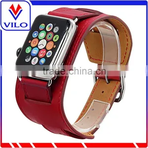 Genuine Leather Cuff Bracelet Smart Watch Band Replacement With Adapter Metal Clasp for Apple Watch IWatch All Models thumbnail-1