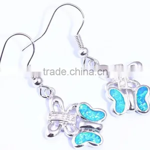 925 Sterling Silver Blue Opal Inlay Butterfly Post Fishhook Back Earrings thumbnail-3