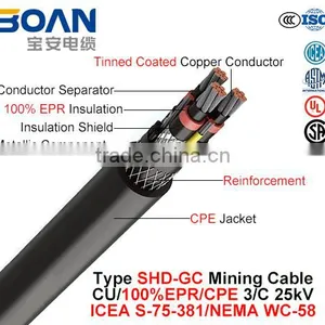 Type Shd-Gc Mine Cable Cu/epr/TPU 25kv ICEA S-75-381 NEMA WC-58 thumbnail-1