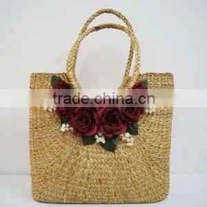 High Quality Best Selling Natural Water Hyancinth Shopping Bag With Flowers From Vietnam thumbnail-1